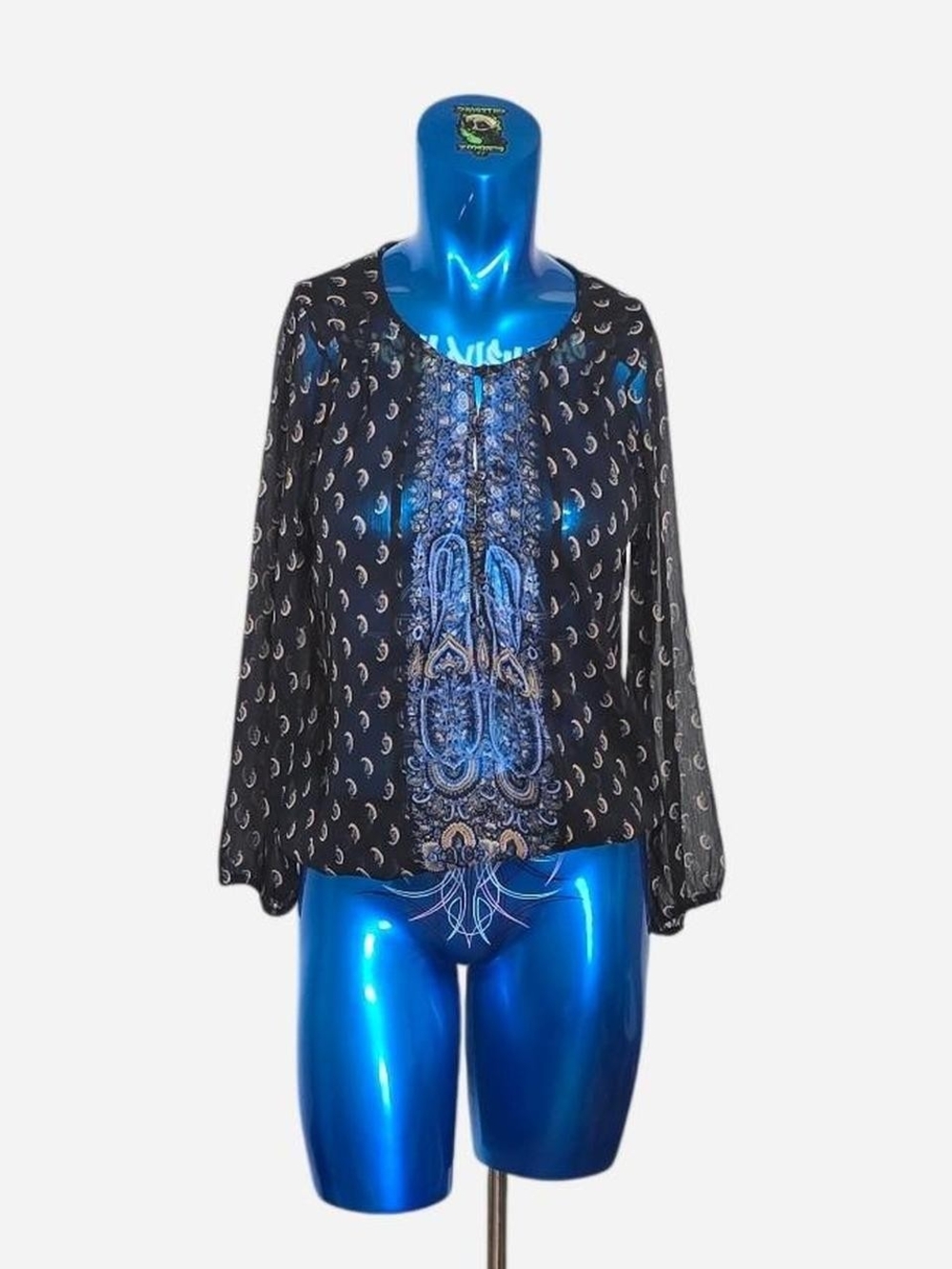 Womens Dark Blue Paisley Peasant Blouse